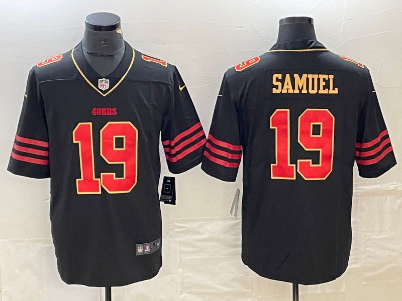 Men San Francisco 49ers 19 Samuel Black gold 2023 Nike Vapor Limited NFL Jersey style 1